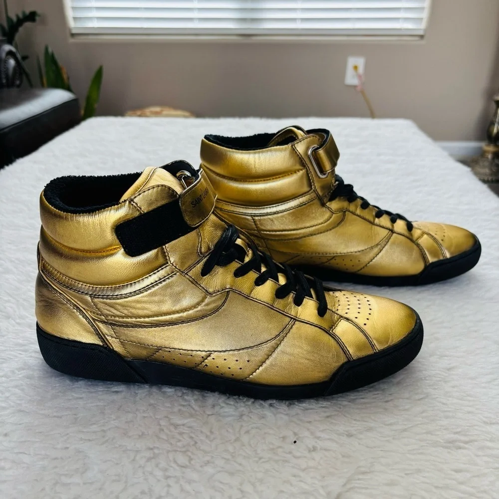 Saint Laurent Metallic Gold High-Tops with Black Details Sneakers Sz 41 US9.5-10